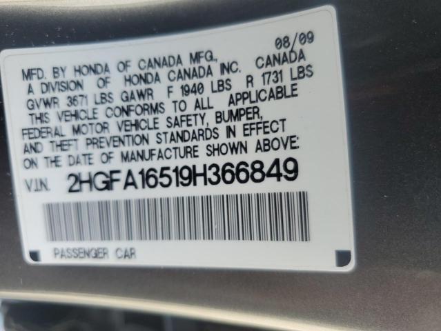 2HGFA16519H366849 - 2009 HONDA CIVIC LX Boz foto 12