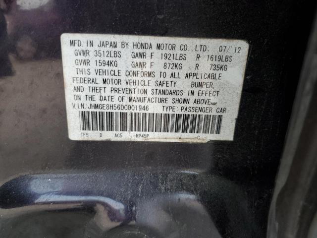 JHMGE8H56DC001946 - 2013 HONDA FIT SPORT იასამნისფერი ფოტო 12