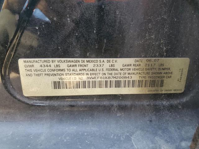 3VWEF81K87M200843 - 2007 VOLKSWAGEN JETTA WOLFSBURG 黑色 照片 12