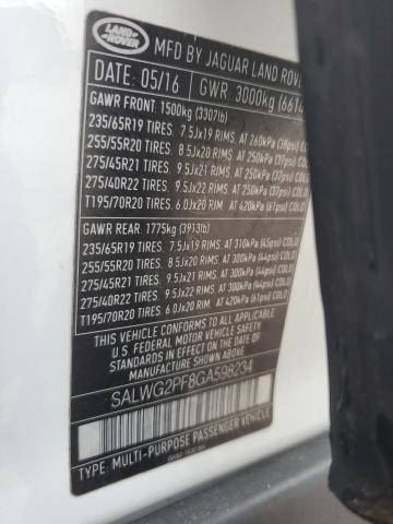 SALWG2PF8GA598234 - 2016 LAND ROVER RANGE ROVE SE WHITE photo 13