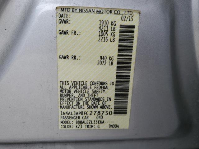 1N4AL3AP8FC278750 - 2015 NISSAN ALTIMA 2.5 WHITE photo 13