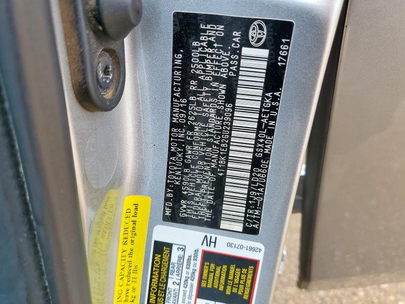 4T1BK1EB2GU239096 - 2016 TOYOTA AVALON XLE Сріблястий фото 12