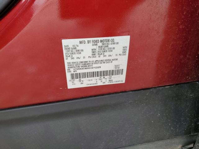 1FM5K8D80GGD12329 - 2016 FORD EXPLORER XLT წითელი ფოტო 13