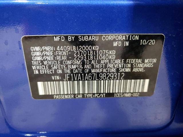 JF1VA1A67L9829312 - 2020 SUBARU WRX BLUE photo 12