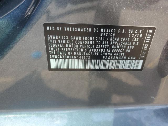 3VWCB7BU9KM143672 - 2019 VOLKSWAGEN JETTA S GRAY photo 12