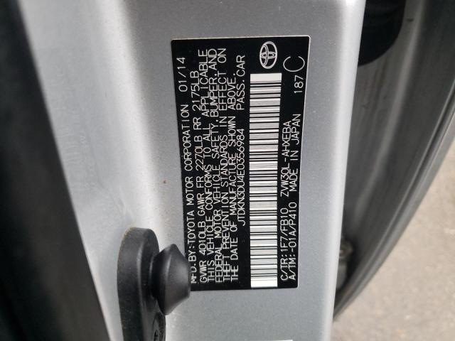 JTDKN3DU4E0356984 - 2014 TOYOTA PRIUS SILVER photo 12