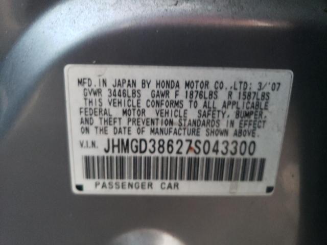 JHMGD38627S043300 - 2007 HONDA FIT S GRAY photo 12