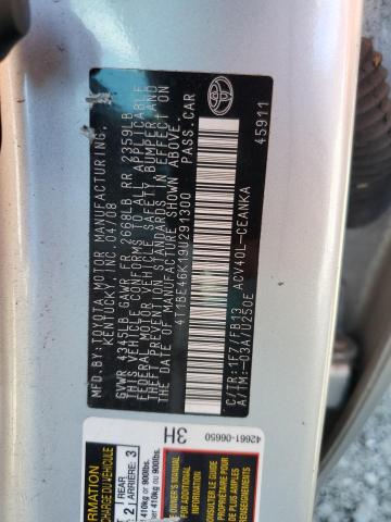 4T1BE46K19U291300 - 2009 TOYOTA CAMRY BASE 银色 照片 12