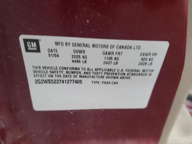 2G2WS522741277405 - 2004 PONTIAC GRAND PRIX GT2 მუქწითელი ფოტო 12