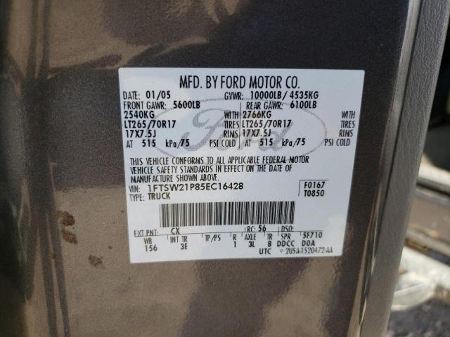 1FTSW21P85EC16428 - 2005 FORD F250 SUPER DUTY GRAY photo 12