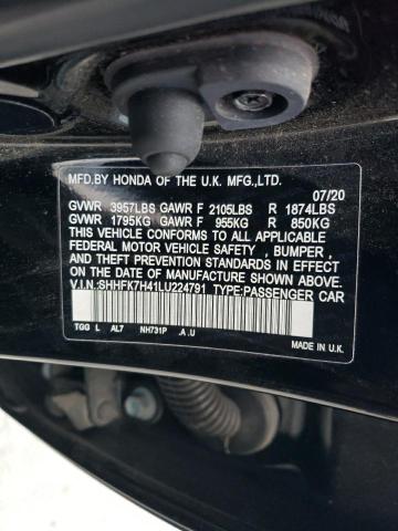 SHHFK7H41LU224791 - 2020 HONDA CIVIC SPORT 黑色 照片 12