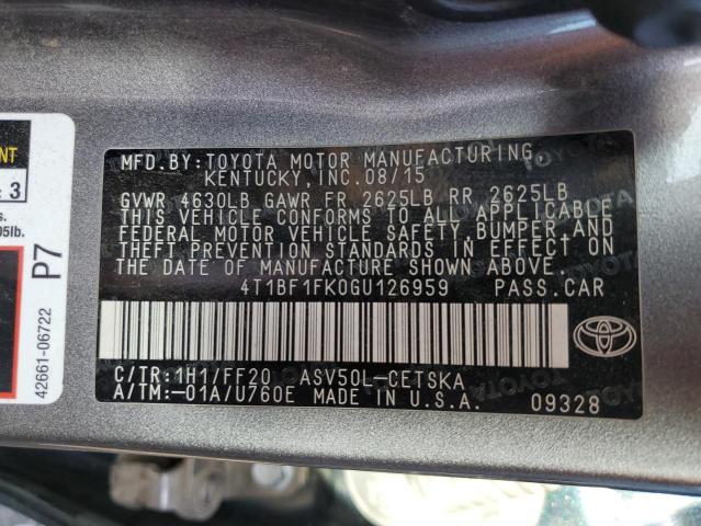 4T1BF1FK0GU126959 - 2016 TOYOTA CAMRY LE GRAY photo 12