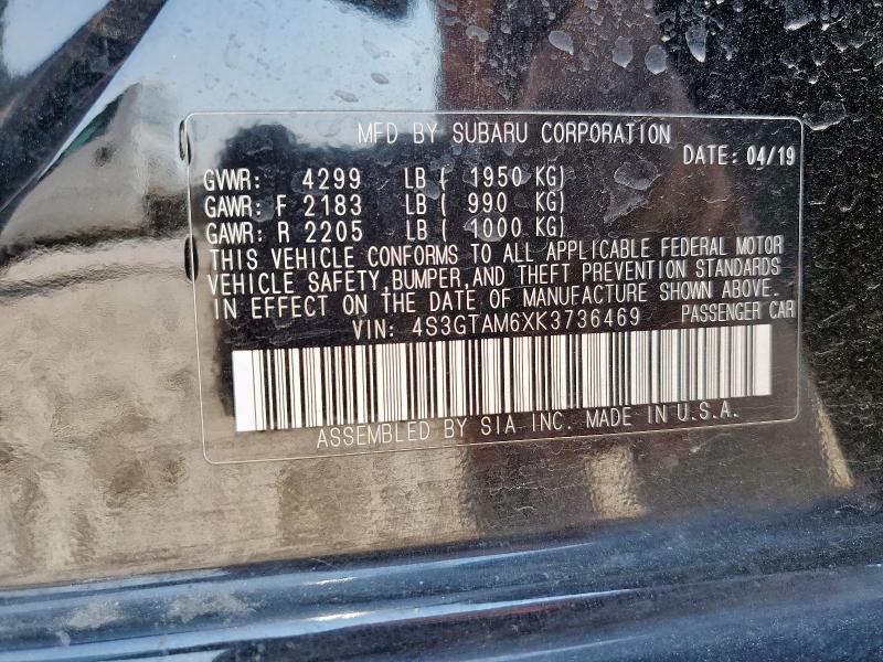 4S3GTAM6XK3736469 - 2019 SUBARU IMPREZA SPORT შავი ფოტო 12