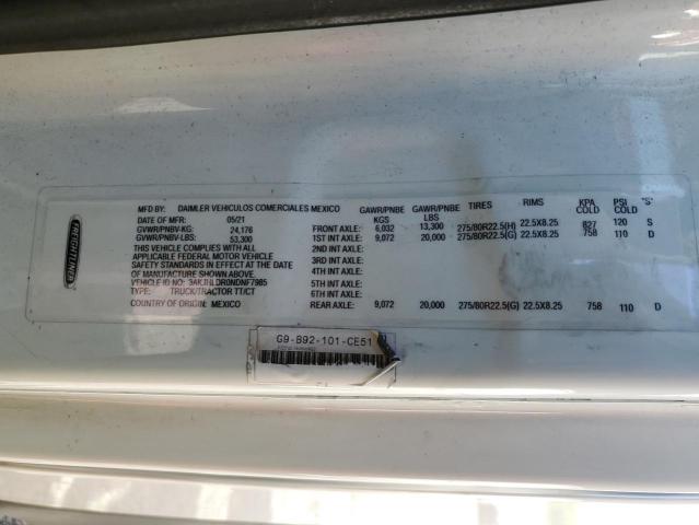 3AKJHLDR0NDNF7985 - 2022 FREIGHTLINER CASCADIA 1 თეთრი ფოტო 10