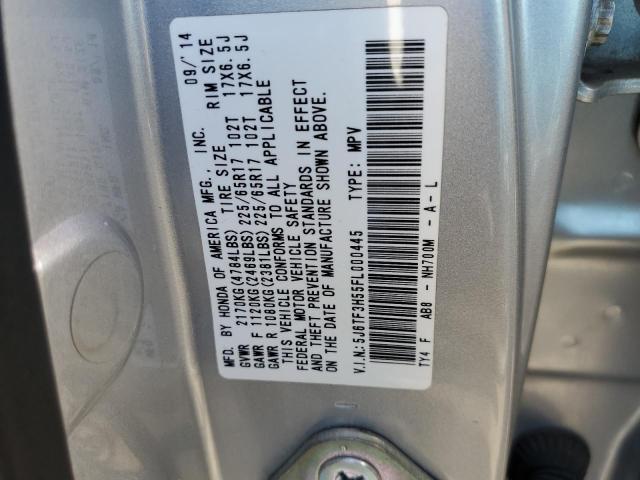 5J6TF3H55FL000445 - 2015 HONDA CROSSTOUR EXL SILVER photo 13