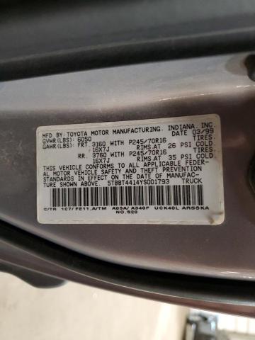 5TBBT4414YS001793 - 2000 TOYOTA TUNDRA ACCESS CAB ნაცრისფერი ფოტო 12