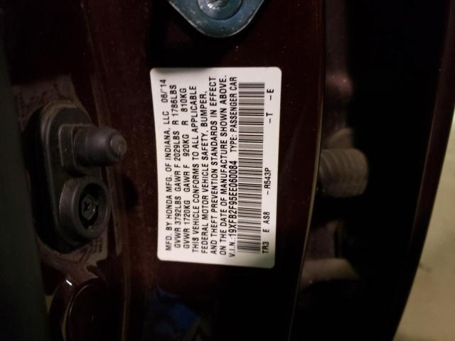 19XFB2F95EE060084 - 2014 HONDA CIVIC EXL ბურგუნდია ფოტო 12