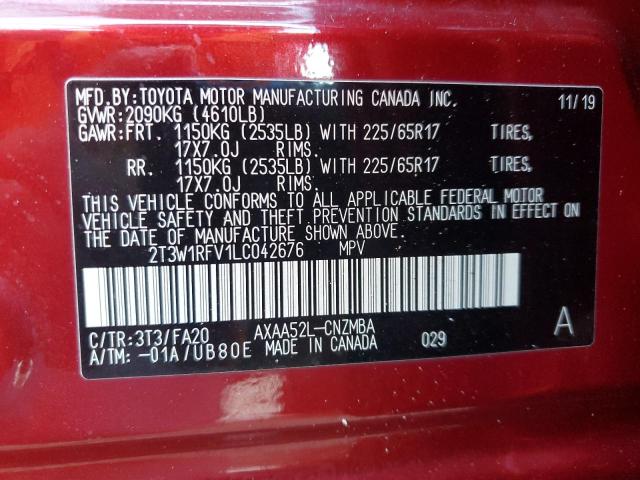 2T3W1RFV1LC042676 - 2020 TOYOTA RAV4 XLE 红色 照片 13