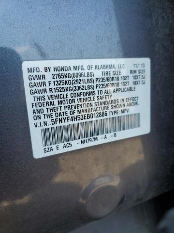 5FNYF4H53EB012886 - 2014 HONDA PILOT EXL GRAY photo 13