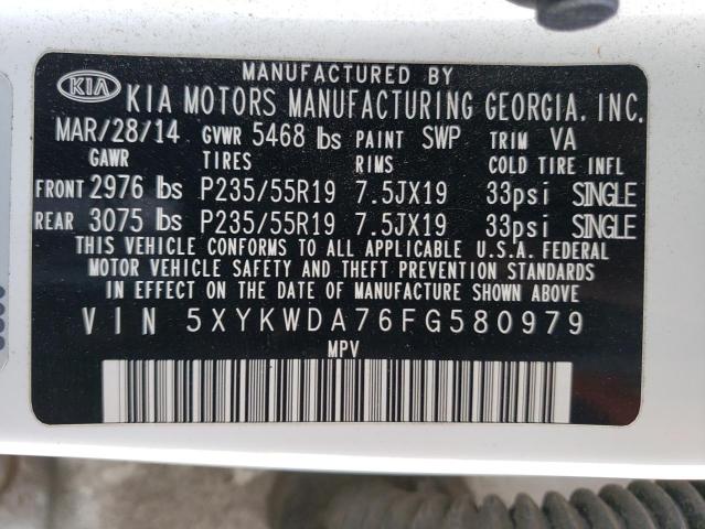 5XYKWDA76FG580979 - 2015 KIA SORENTO SX WHITE photo 13