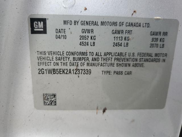 2G1WB5EK2A1237339 - 2010 CHEVROLET IMPALA LT 银色 照片 12