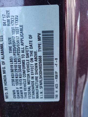 5FNRL5H30HB026668 - 2017 HONDA ODYSSEY SE MAROON photo 14