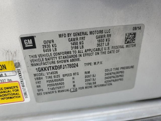 1GKKVTKD9FJ178024 - 2015 GMC ACADIA DENALI SILVER photo 13