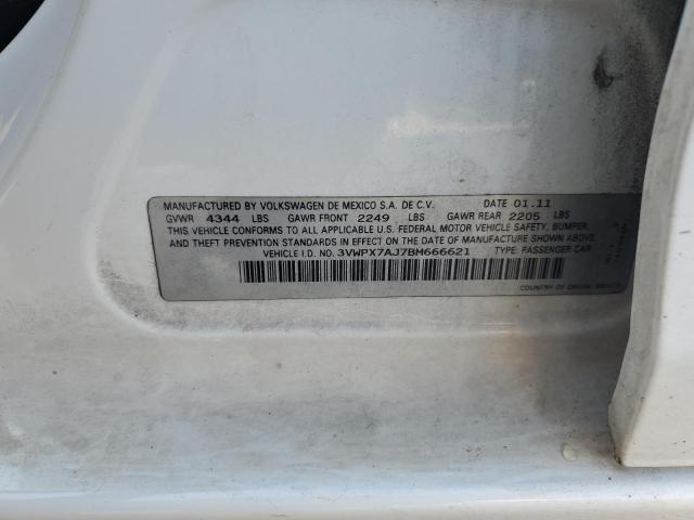 3VWPX7AJ7BM666621 - 2011 VOLKSWAGEN JETTA S თეთრი ფოტო 12