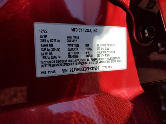 7SAYGDEE2PF631566 - 2023 TESLA MODEL Y Rouge photo 14