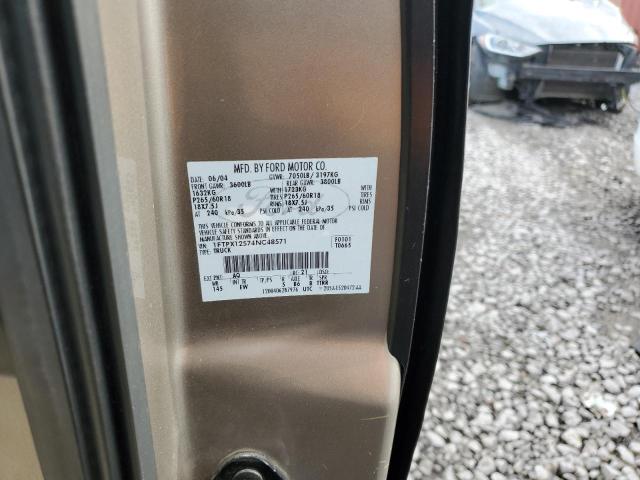 1FTPX12574NC48571 - 2004 FORD F150 TAN photo 12