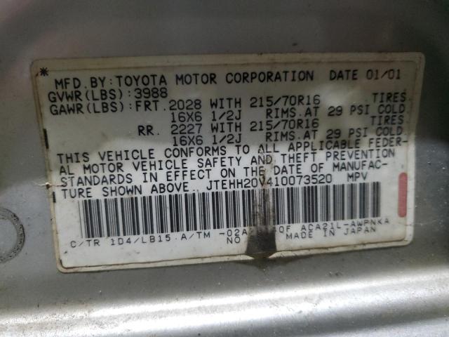 JTEHH20V410073520 - 2001 TOYOTA RAV4 GRAY photo 13