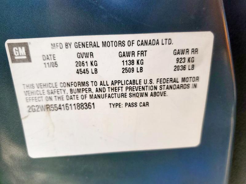 2G2WR554161188361 - 2006 PONTIAC GRAND PRIX GT TEAL photo 12