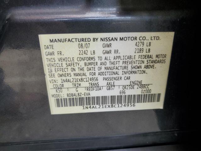 1N4AL21EX8C124956 - 2008 NISSAN ALTIMA 2.5 GRAY photo 12