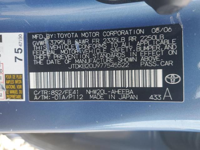 JTDKB20U977545522 - 2007 TOYOTA PRIUS BLUE photo 13