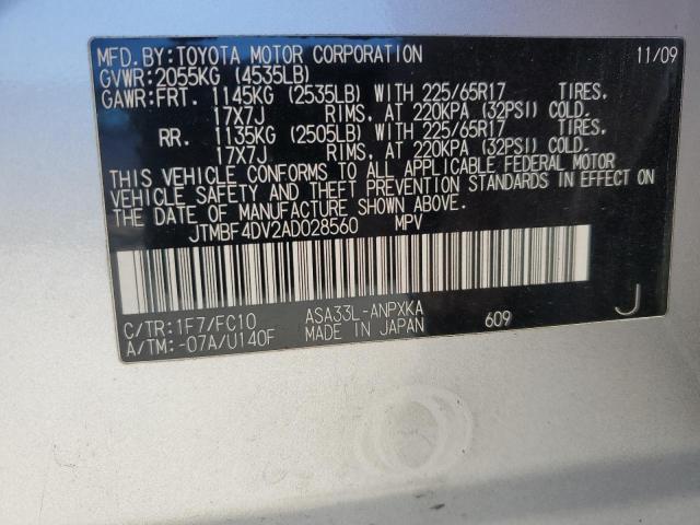 JTMBF4DV2AD028560 - 2010 TOYOTA RAV4 SILVER photo 13