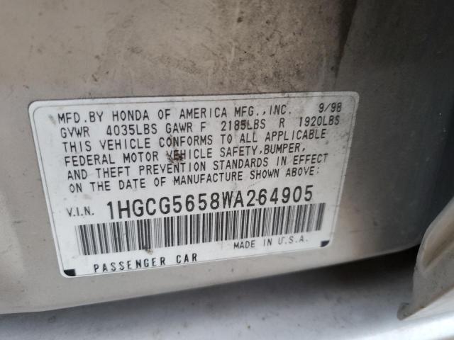 1HGCG5658WA264905 - 1998 HONDA ACCORD EX SILVER photo 13