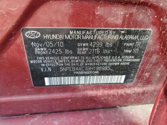 5NPEB4AC7BH198985 - 2011 HYUNDAI SONATA GLS MAROON photo 12