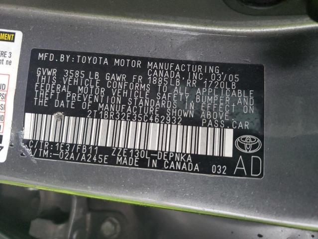 2T1BR32E35C462932 - 2005 TOYOTA COROLLA CE GRAY photo 12