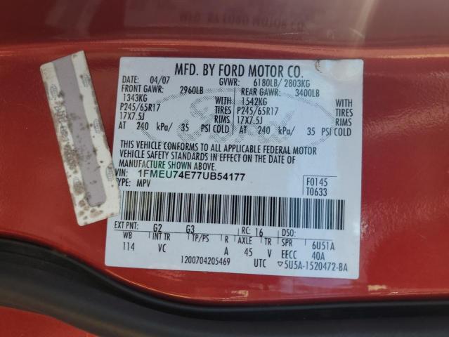 1FMEU74E77UB54177 - 2007 FORD EXPLORER EDDIE BAUER RED photo 13
