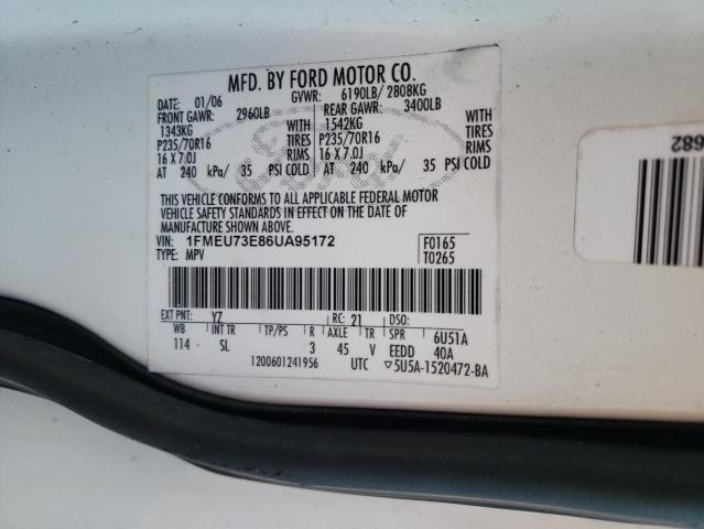 1FMEU73E86UA95172 - 2006 FORD EXPLORER XLT თეთრი ფოტო 13