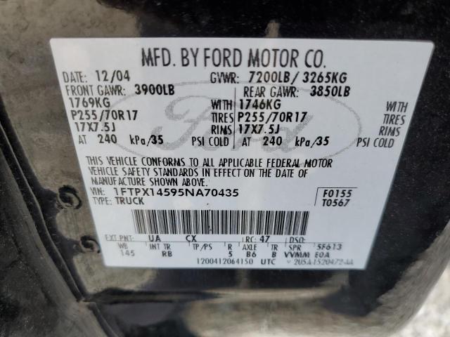 1FTPX14595NA70435 - 2005 FORD F150 BLACK photo 12