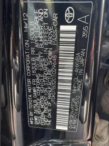 JTDKDTB32C1029648 - 2012 TOYOTA PRIUS C BLACK photo 10