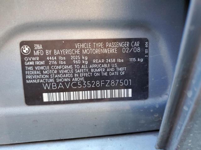 WBAVC53528FZ87501 - 2008 BMW 328 I SULEV GRAY photo 12