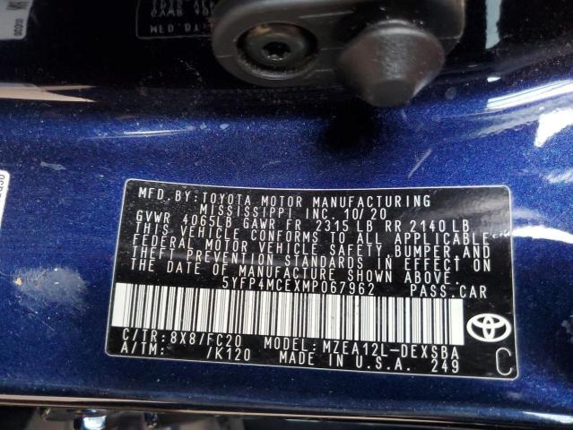 5YFP4MCEXMP067962 - 2021 TOYOTA COROLLA SE BLUE photo 12