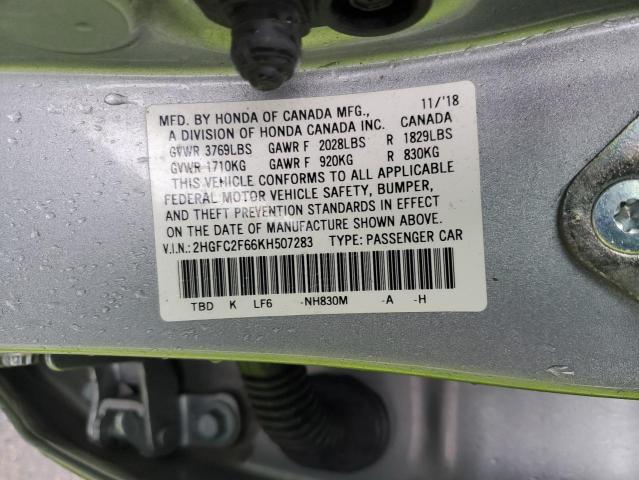 2HGFC2F66KH507283 - 2019 HONDA CIVIC LX SILVER photo 12