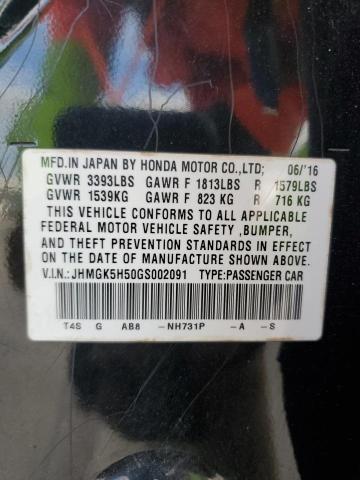 JHMGK5H50GS002091 - 2016 HONDA FIT LX BLACK photo 13