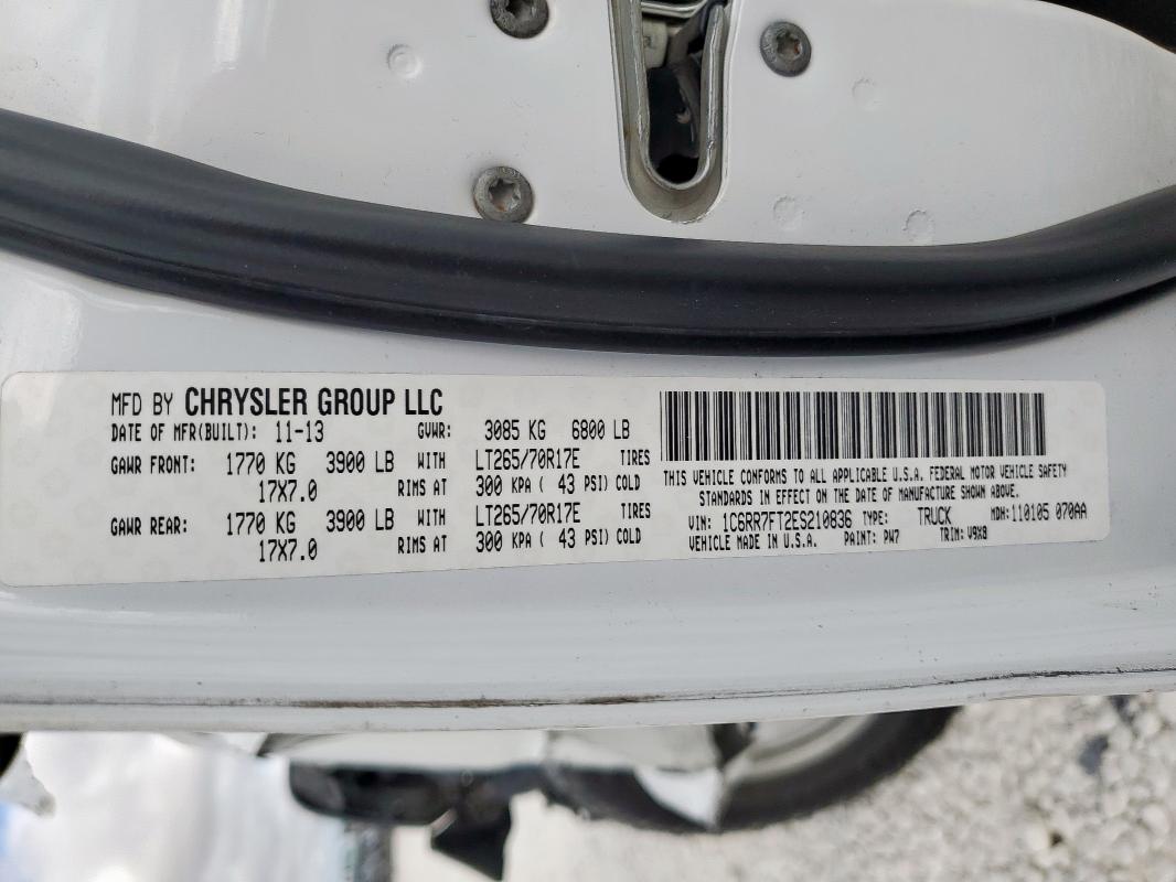 1C6RR7FT2ES210836 - 2014 RAM 1500 ST WHITE photo 12