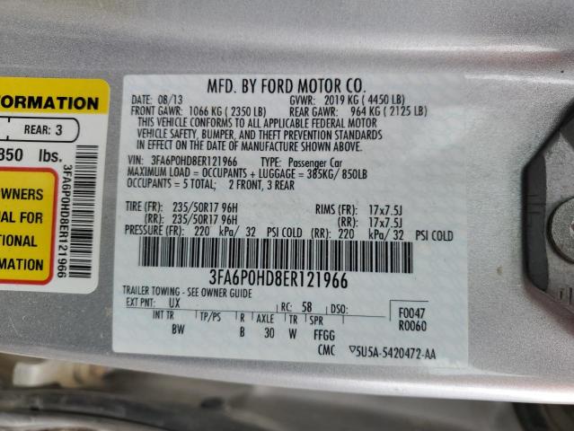 3FA6P0HD8ER121966 - 2014 FORD FUSION SE SILVER photo 12