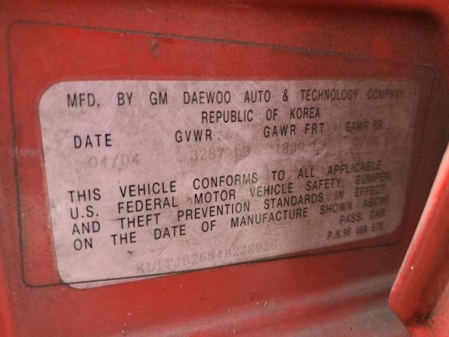KL1TJ62684B228926 - 2004 CHEVROLET AVEO LS 红色 照片 12