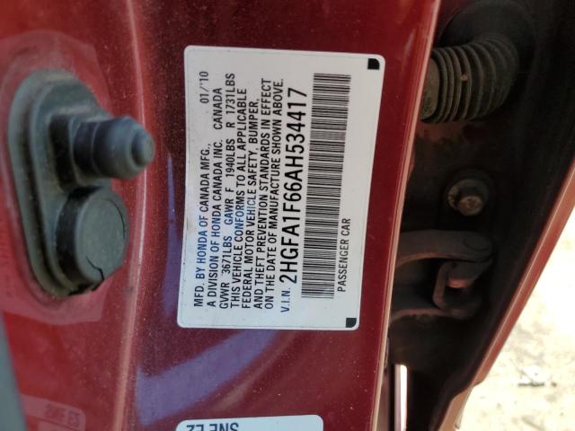 2HGFA1F66AH534417 - 2010 HONDA CIVIC LX-S RED photo 12